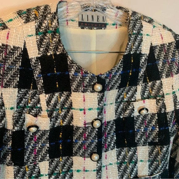 Vintage Linea Tweed Cropped Blazer Black Pink 10 - Picture 7 of 13
